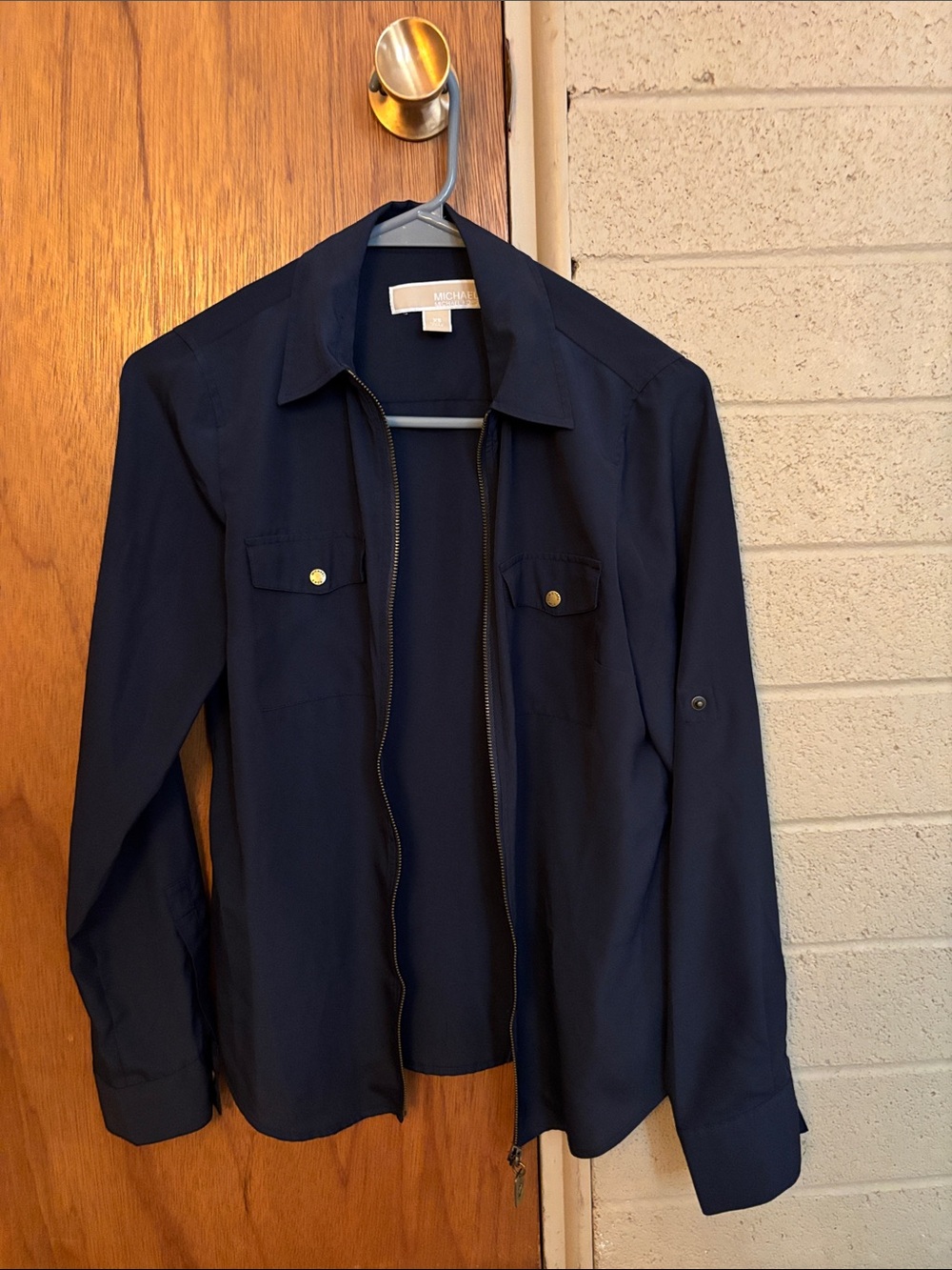Michael Kors Navy Lightweight Zip-Front Shirt Jacket